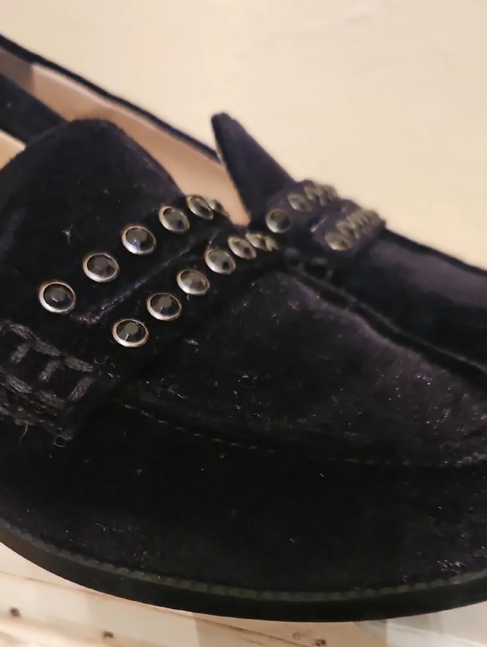 Bandolino Black Velvet Loafers with Eyelet Trim, Like New, 7M